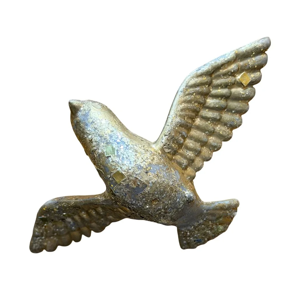 Set of 2 Glitter Bird Ornaments Gold Leaf and White Sparkle Doves Holiday Decor